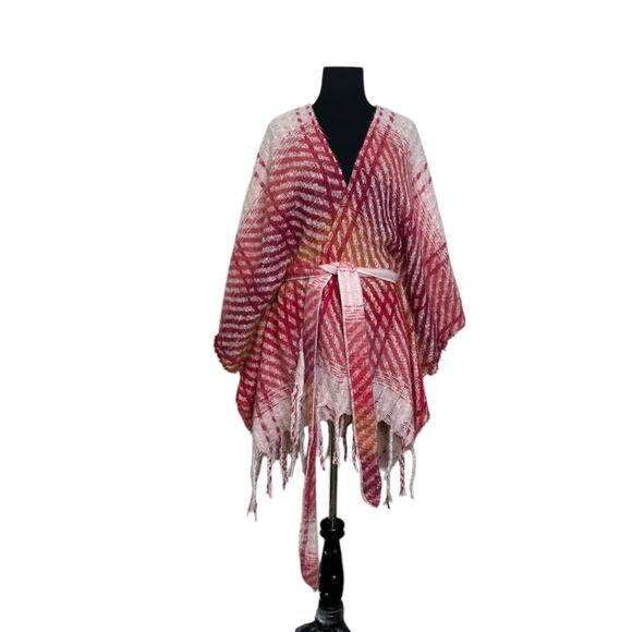 Vince Camuto Pink Twill Striped Tie Waist Ruana Wrap size One Size - Picture 11 of 11